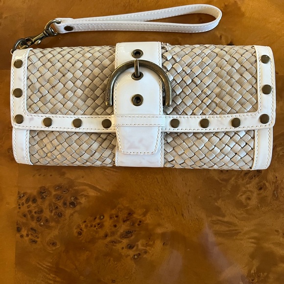 Coach White and Tan Woven Wristlet